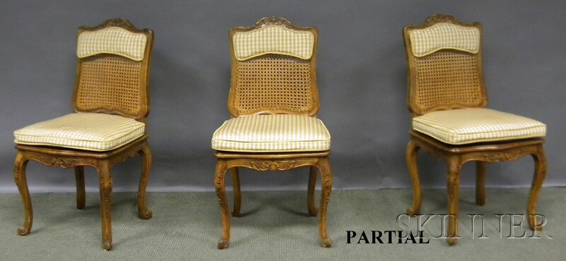 Appraisal: Set of Six Louis XV-style Caned Carved Walnut Dining Chairs