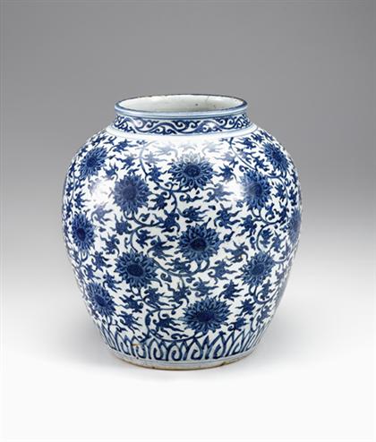 Appraisal: Large Chinese Ming blue and white 'lotus' jar wanli period