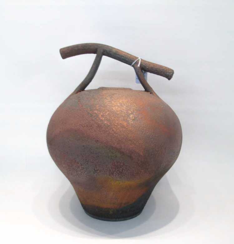 Appraisal: HIROSHI OGAWA POTTERY VESSEL with sloped handle over bulbous tapering