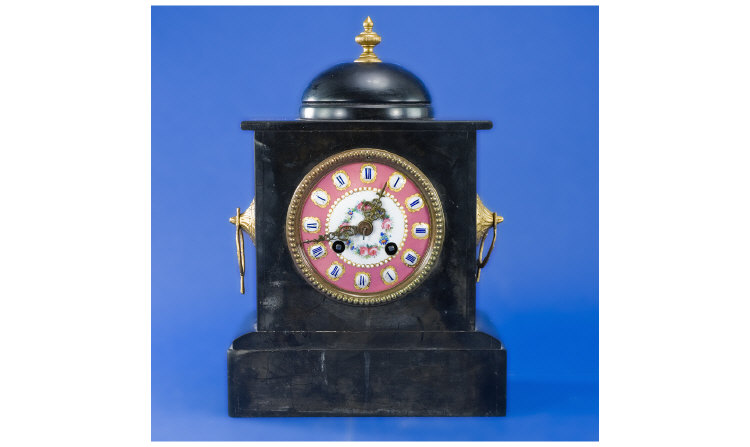 Appraisal: Japy Freres Cie Black Marble Mantle Clock With Pink Chapter