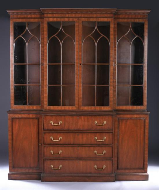 Appraisal: FEDERAL STYLE MAHOGANY SECRETARY BREAKFRONT th century Molded crown over