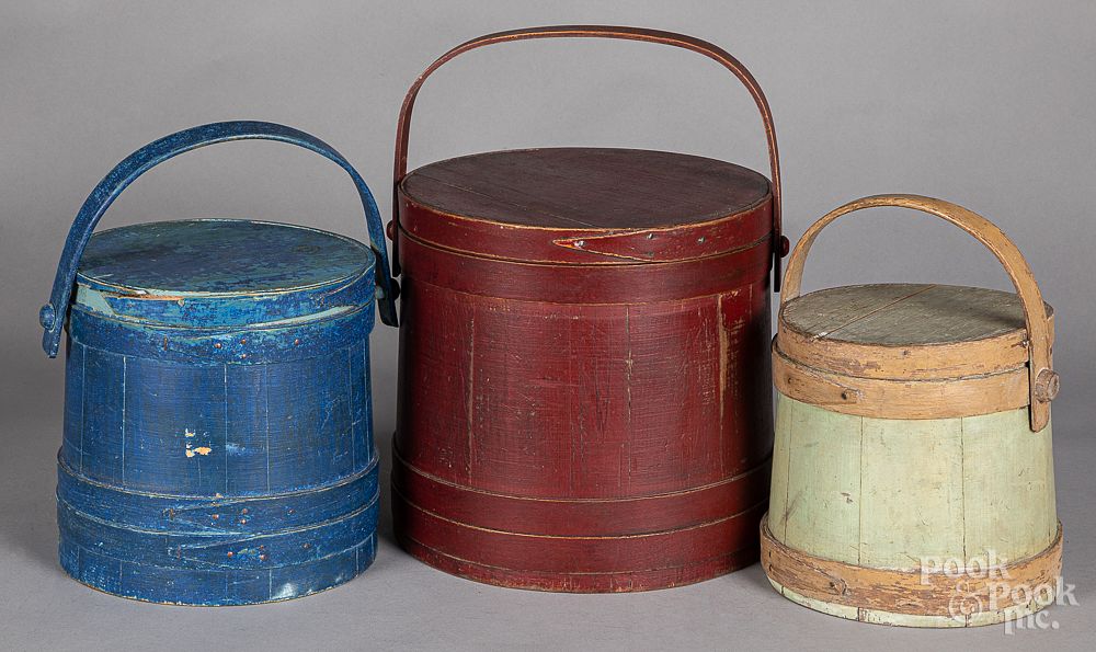 Appraisal: Three painted firkins th c Three painted firkins th c