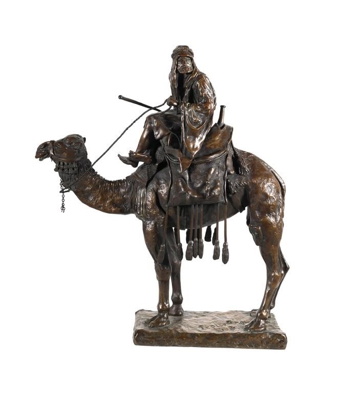 Appraisal: Bronze statue of a Bedouin man riding a camel by