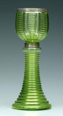 Appraisal: Green glass lamp stepped circular base pontil scar on base