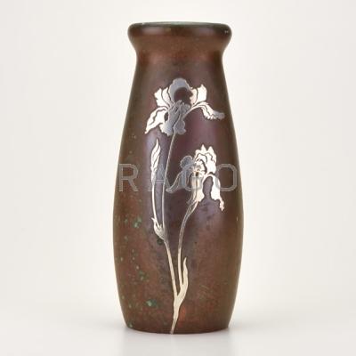 Appraisal: HEINTZ Sterling-on-Bronze vase with irises Buffalo NY - Diamond mark