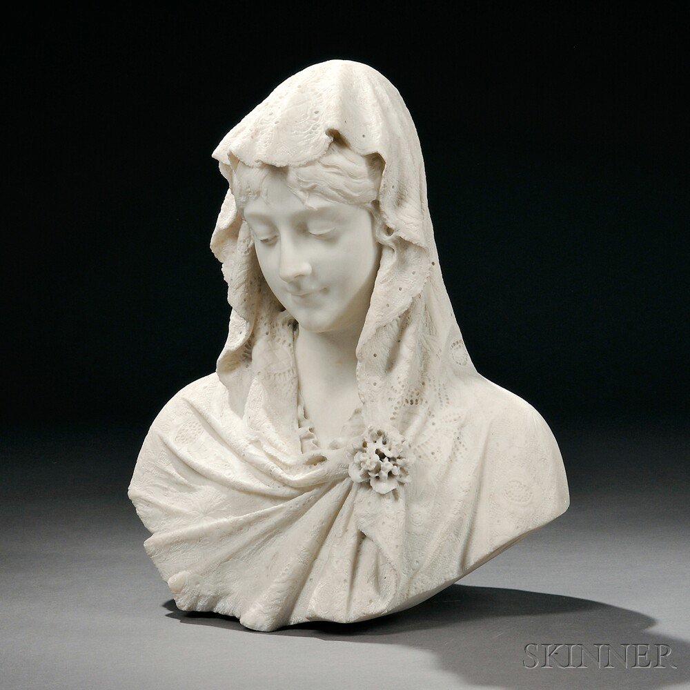 Appraisal: Cesare Lapini Italian - Carrara Marble Bust of an Veiled