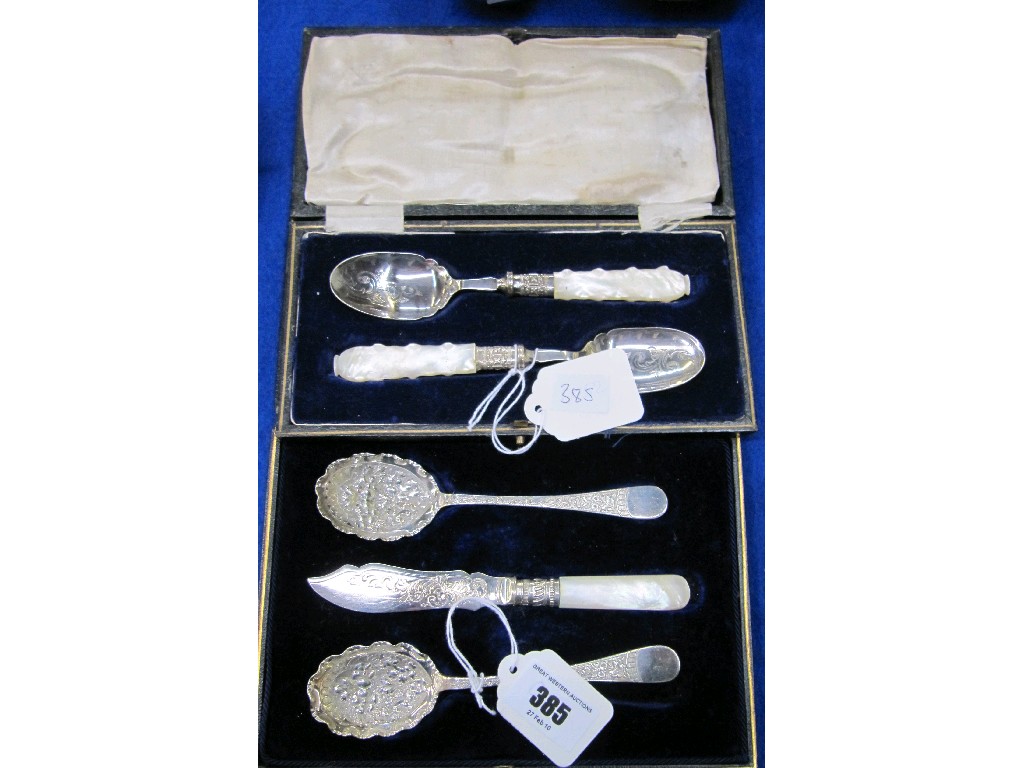 Appraisal: Lot comprising two cased christening cutlery sets