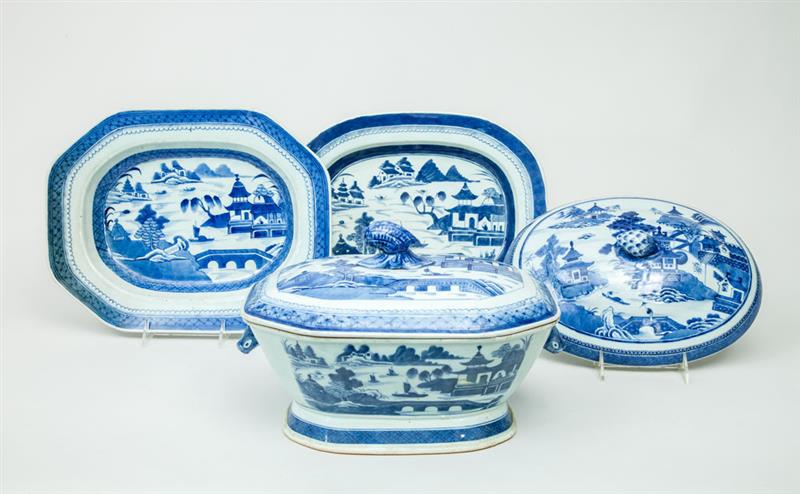 Appraisal: Canton Porcelain Tureen and Cover Together with two chamfered rectangular