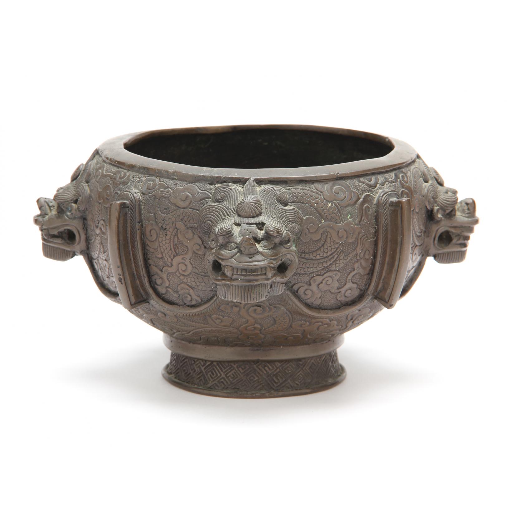 Appraisal: Vintage Chinese Bronze Planter with applied figural marks to base