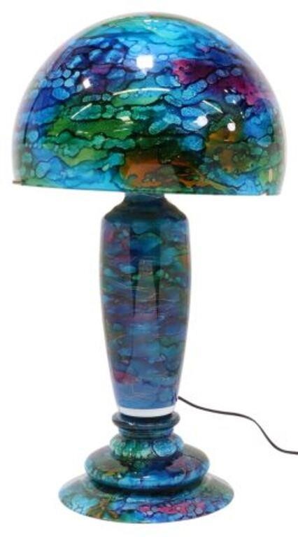 Appraisal: French reverse painted glass single-light table lamp Jean-Noel Bouillet th