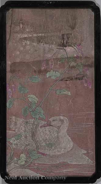 Appraisal: A Group of Three Chinese Painted Fresco Panels Two Maidens