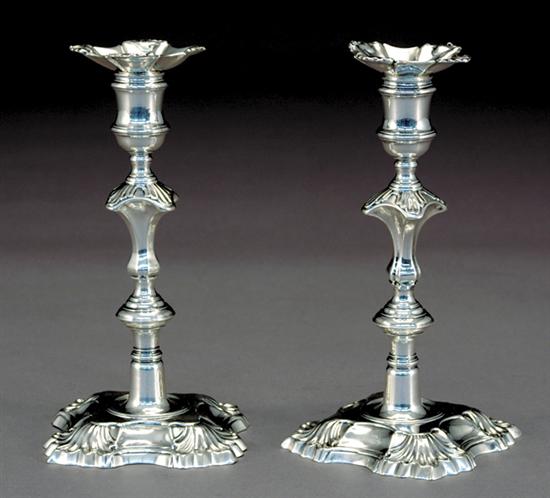 Appraisal: Pair George II silver candlesticks Simon Jouet London dated quatrefoil