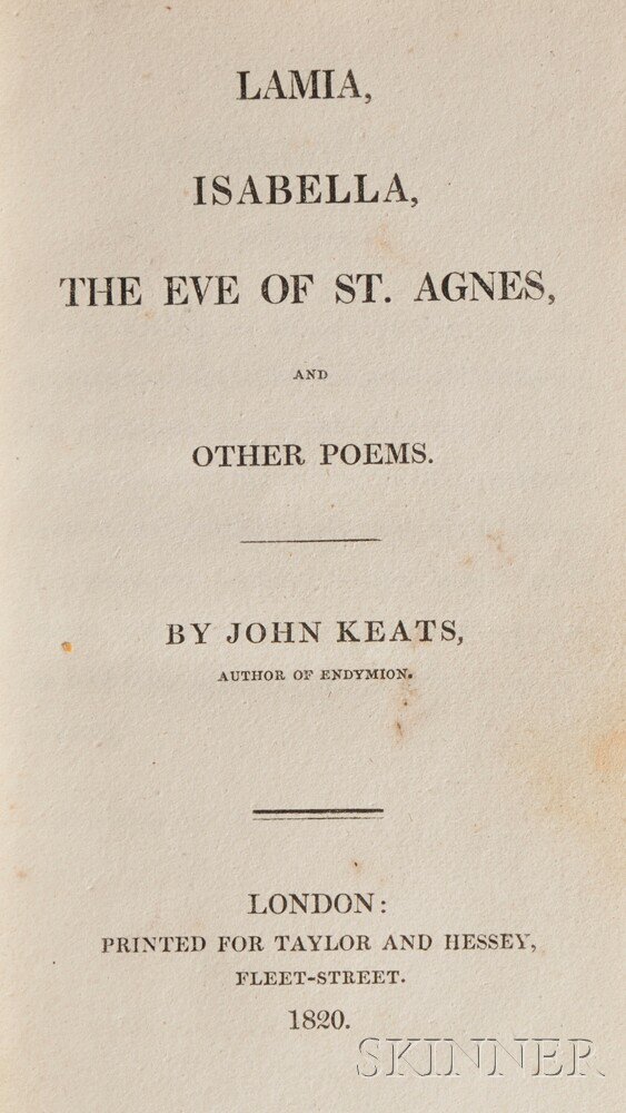 Appraisal: Keats John - Lamia Isabella the Eve of St Agnes