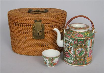 Appraisal: Chinese export rose medallion teapot and teabowl Together in fitted