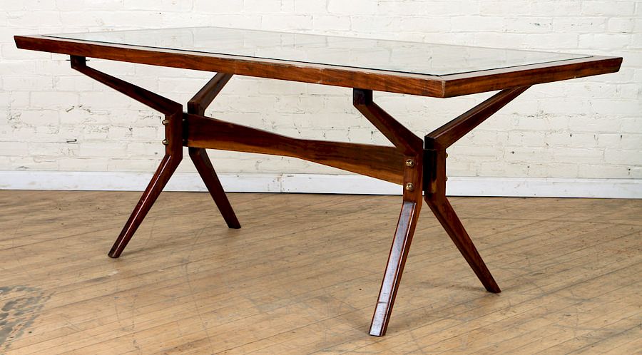 Appraisal: MAHOGANY GLASS DINING TABLE MANNER ICO PARISI A mid century