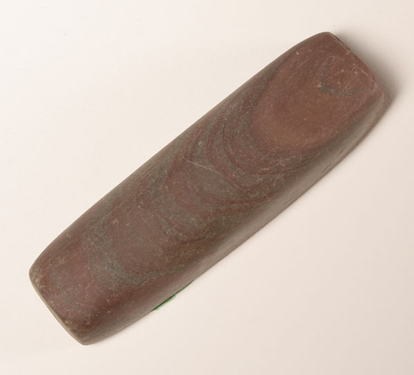 Appraisal: Fine red banded slate drilled bar amulet from Jacksontown Ohio