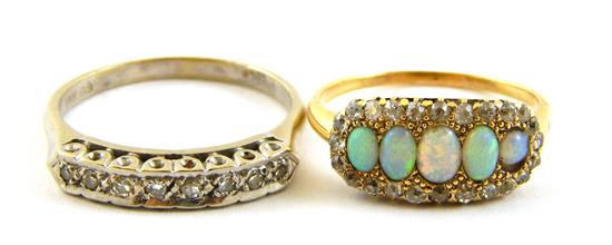 Appraisal: JEWELRY Two K gold rings one opal and diamond ring