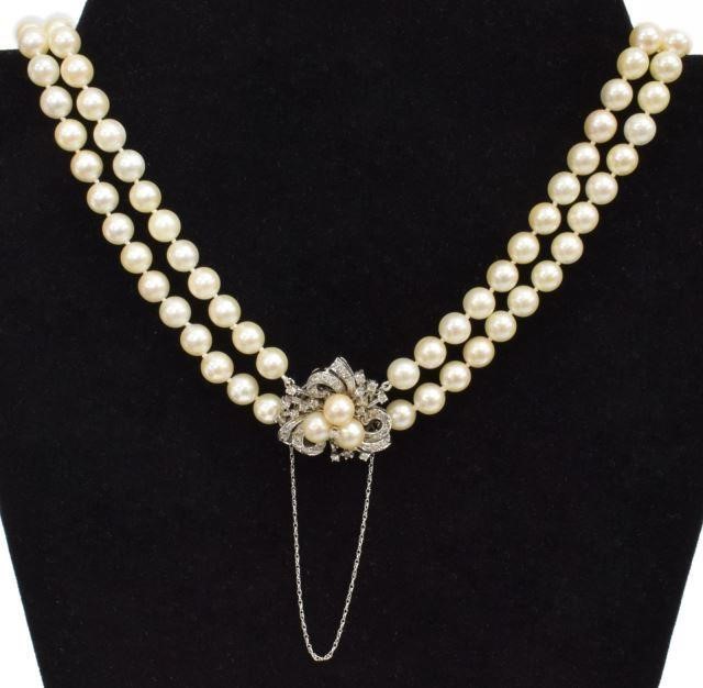 Appraisal: Custom double-strand Akoya pearl necklace approx mm to mm on