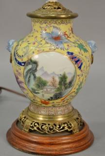 Appraisal: Small Chinese export famille rose porcelain urn made into a