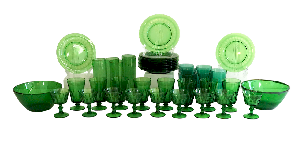 Appraisal: Fostoria Fairfax Green Depression Glass Service Pieces Lot Fostoria Fairfax