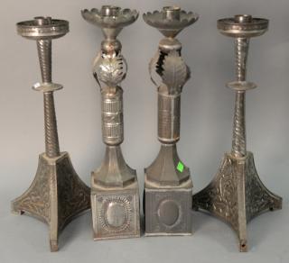 Appraisal: Two pairs of tin candlesticks th th century ht in