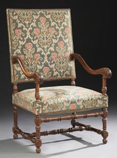 Appraisal: French Louis XII Style Carved Walnut Fauteuil lat French Louis