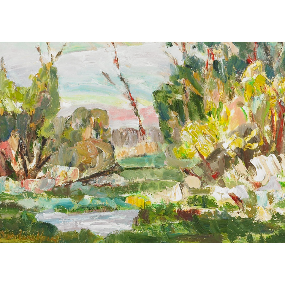 Appraisal: DARLENE HAY WINDING STREAM oil on board signed x cm