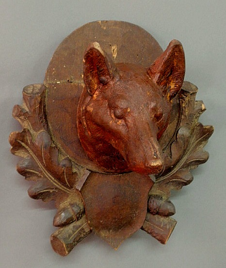 Appraisal: Black Forest carved fox head late th c mounted on