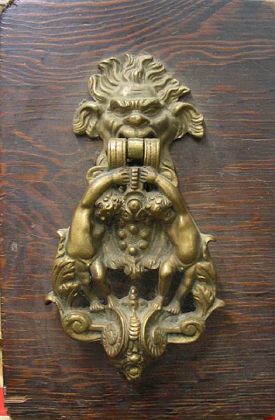 Appraisal: A Renaissance style brass knocker th century The grotesque mask