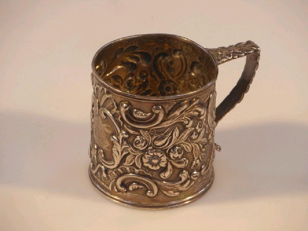 Appraisal: A George IV silver christening mug the cylindrical body embossed