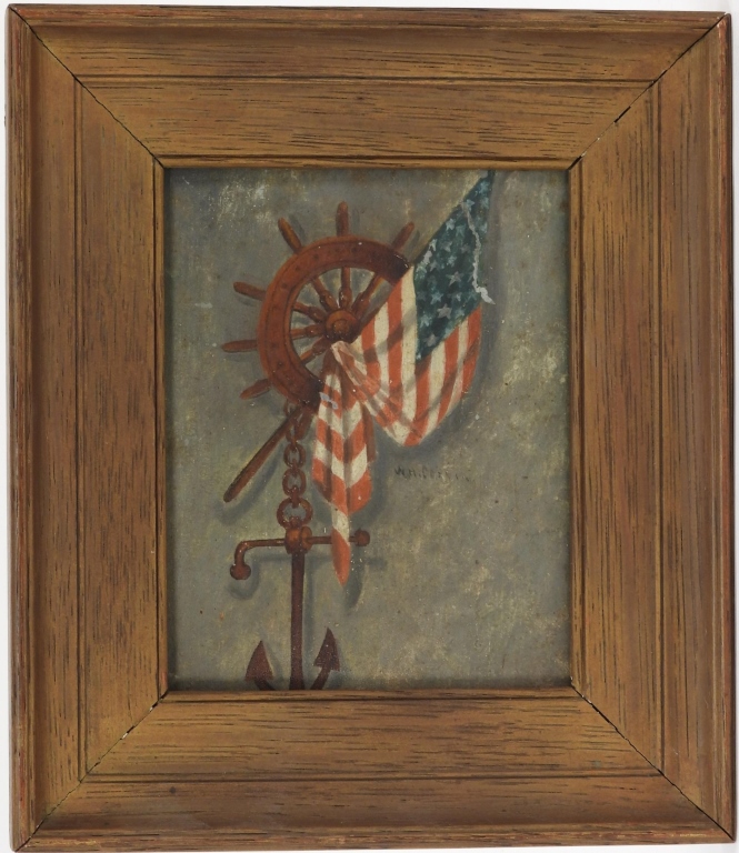 Appraisal: WILLIAM H COFFIN NAVAL FLAG STILL LIFE PAINTING Massachusetts -