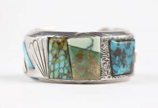 Appraisal: A silver gold and stone bangle Andrew Alvarez Stamped Andrew