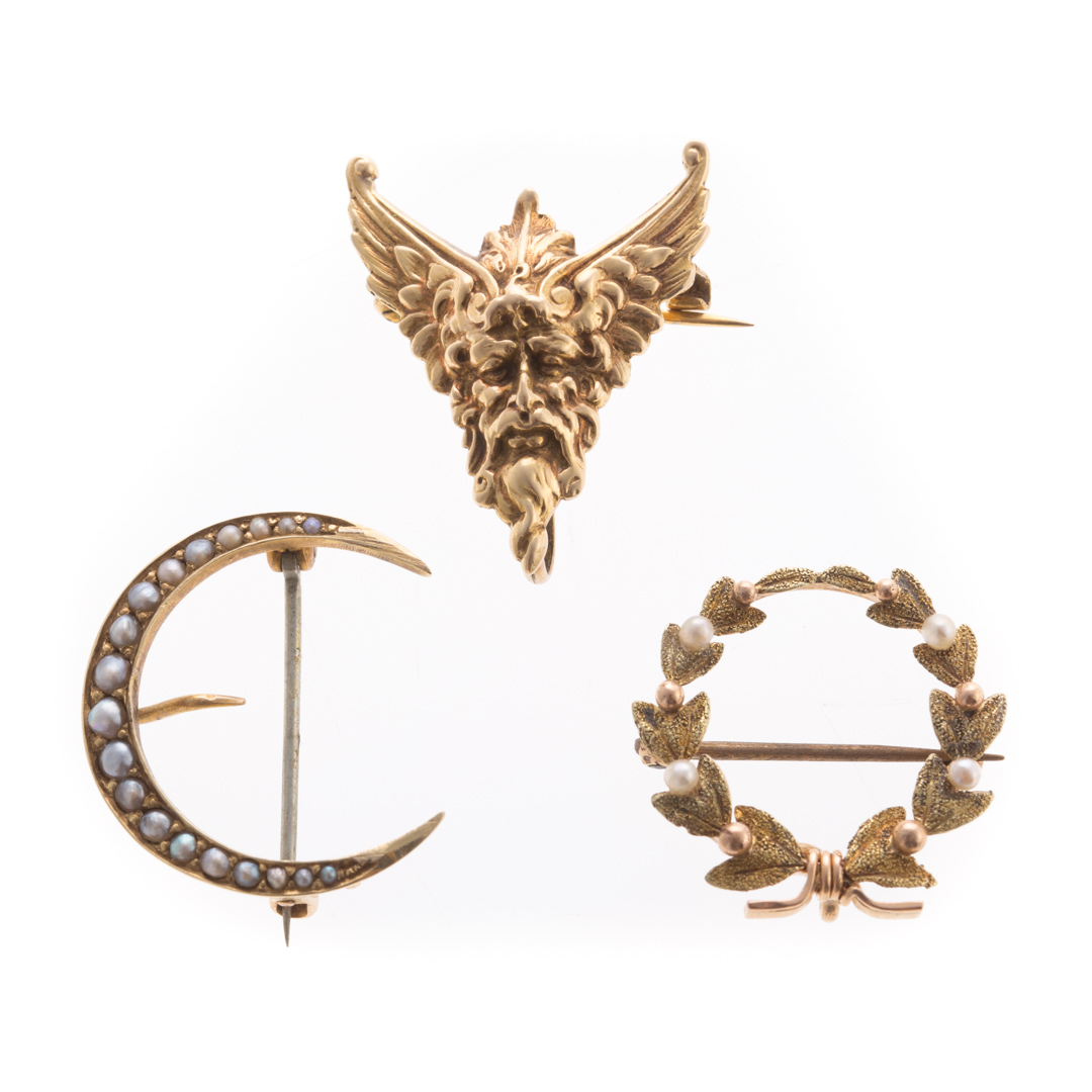 Appraisal: A Trio of Ladies Brooches in Gold K yellow gold