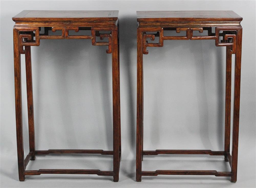 Appraisal: PAIR OF CHINESE TALL DISPLAY TABLES the tall slender tables