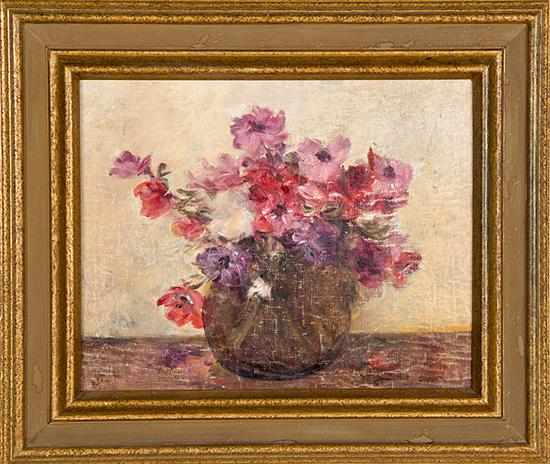 Appraisal: Continental school early th century FLORAL STILL LIFE oil on