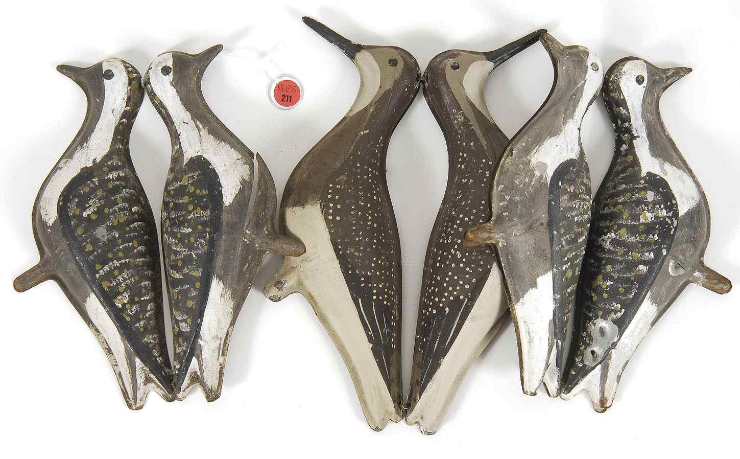 Appraisal: RIG OF SIX TIN SHOREBIRD DECOYS th CenturyFound on Nantucket