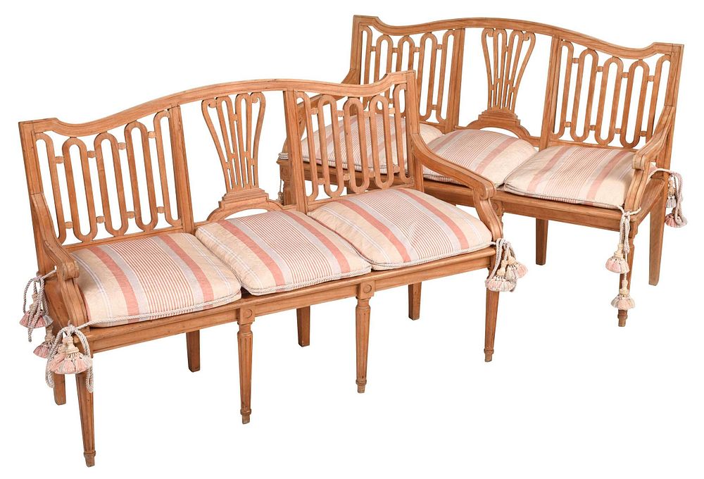 Appraisal: Pair of Provincial Louis XVI Beechwood Settees each with arched