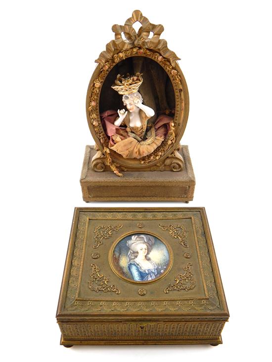 Appraisal: Continental decorative arts two pieces porcelain half-figurine in oval-shaped frame