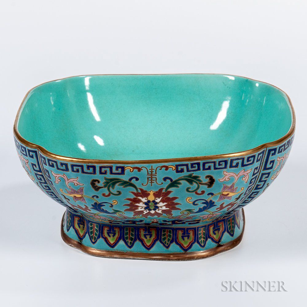 Appraisal: Turquoise-ground Famille Rose Footed Bowl Turquoise-ground Famille Rose Footed Bowl