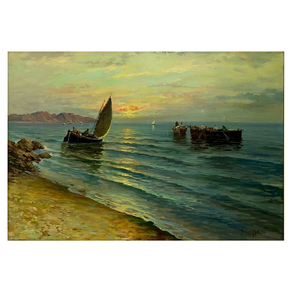 Appraisal: Oil on Canvas th Century Oil on Canvas Vessels at