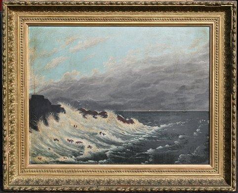 Appraisal: TH CENTURY SEASCAPE OIL Board '' x '' carved and