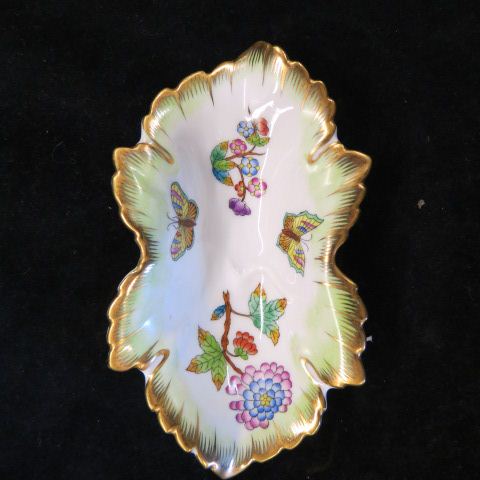 Appraisal: Herend Porcelain Dish leaf shape with handpainted butterflies flowers x