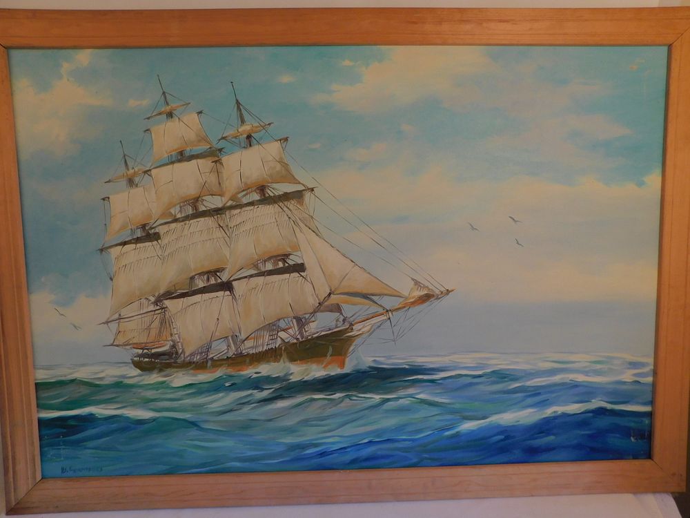 Appraisal: SYLVA FERNANDES SHIP PAINTING Large vintage oil painting on canvas