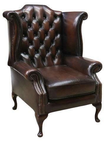 Appraisal: English Queen Anne style wingback armchair late th c in