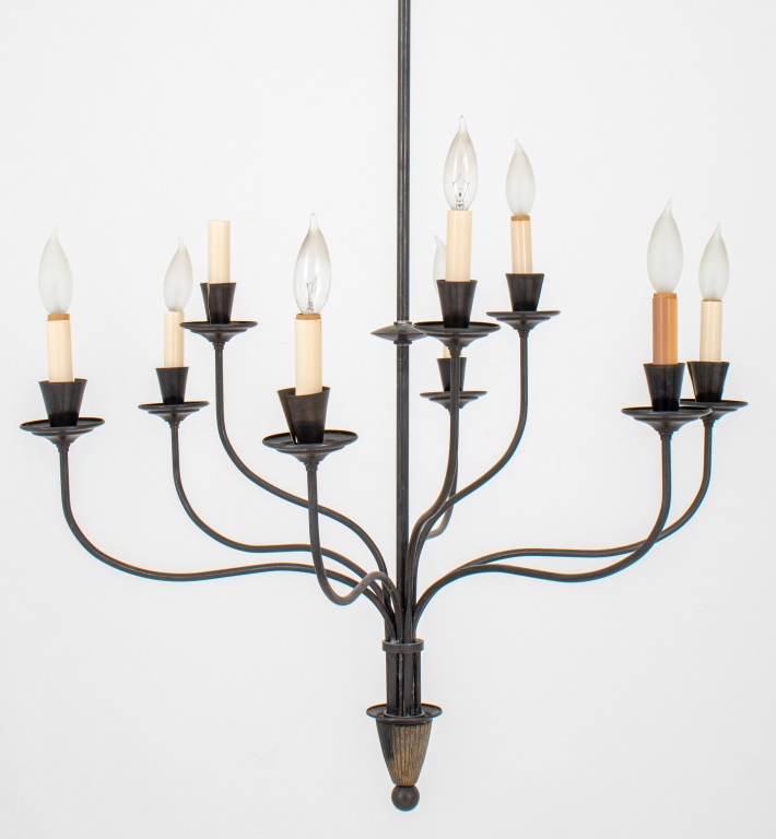 Appraisal: WROUGHT IRON NINE-ARM CHANDELIER Wrought iron chandelier with nine lights