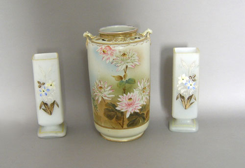 Appraisal: Nippon vase h together with a pair of frosted glass