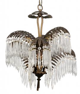 Appraisal: Fern Leaf Design Brass and Crystal Six Light Chandelier th