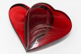 Appraisal: Baccarat Red Crystal Double Heart Paperweight Acid-etched Baccarat H X