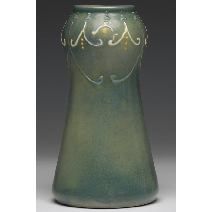 Appraisal: Roseville Aztec vase bulbous and flaring shape in blue and