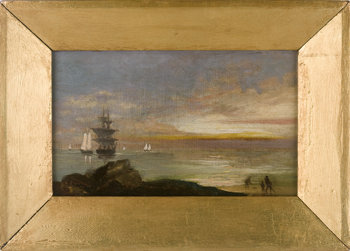 Appraisal: SHIPS OFF A COAST AT SUNSET NINETEENTH CENTURY Oil on